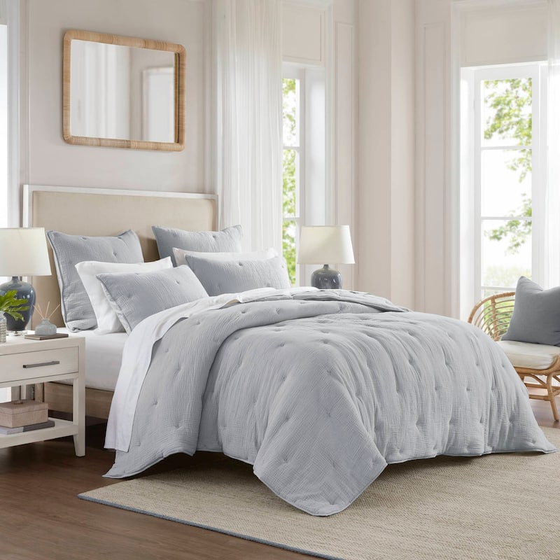 Harbor House Breeze Cotton Gauze Embroidered Quilt Set