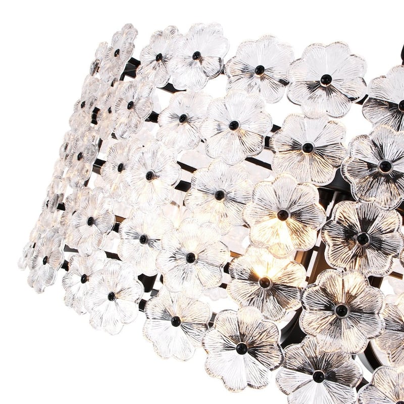 Mid-Century 8-Light Glass Blossom Round Cage Chandelier 25.6 in