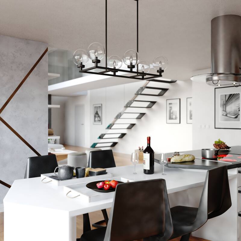 Lander Matte Black Transitional Chandelier Light with Clear Glass Globes