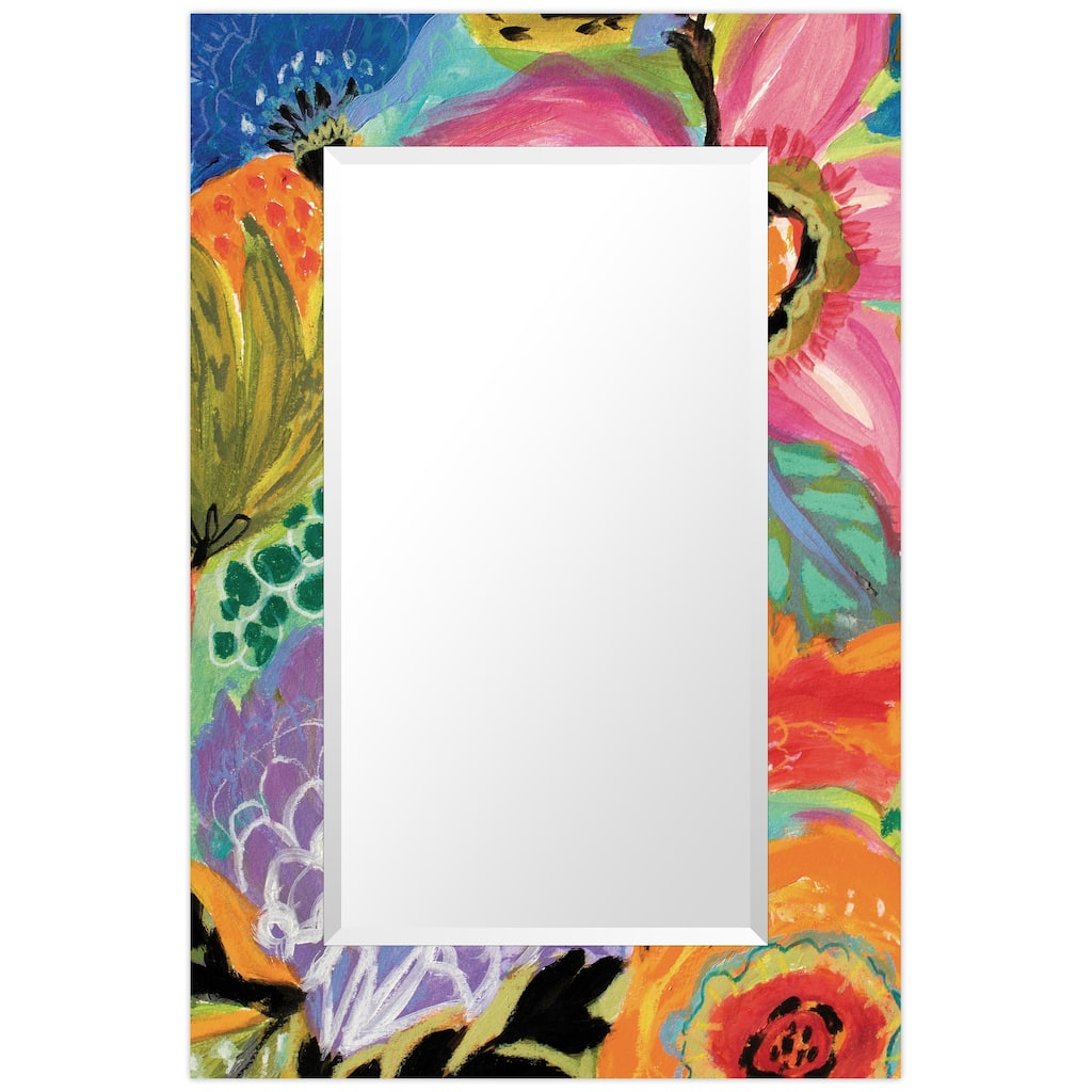 "Secret Garden Floral II" Rectangular Beveled Mirror on Free Floating Reverse Printed Tempered Art Glass - 48" x 32"