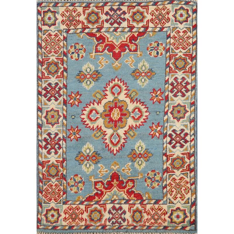 Light Blue Kazak Foyer Rug Handmade Traditional Wool Carpet - 2'0" x 3'0"