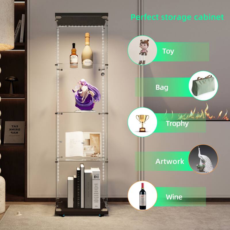 Tempered glass display cabinet, wine cabinet,storage cabinet, file cabinet, with Bluetooth LED light strip, lock on the door