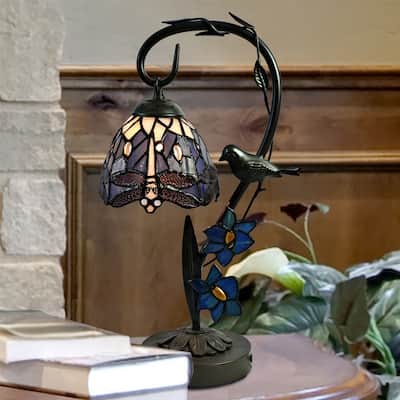 Bird On Vine Dragonfly Tiffany Table Lamp