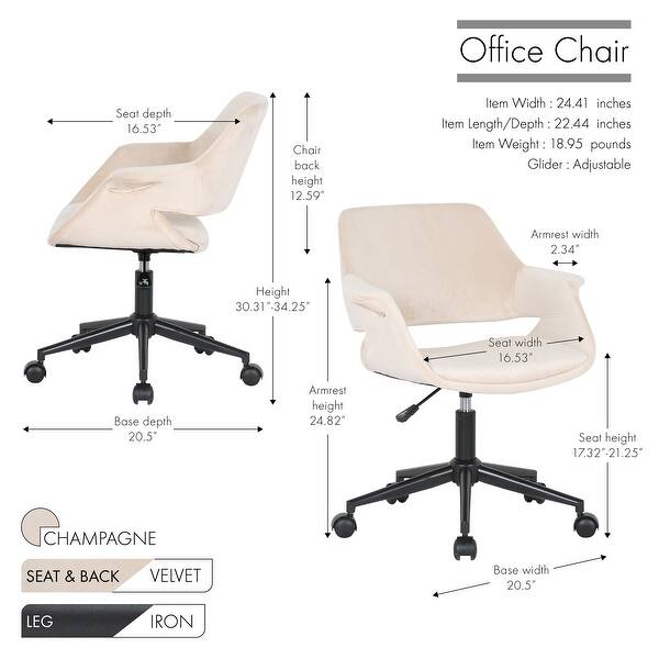 Porthos Home Rylee Swivel Office Chair Velvet Adjustable Height Overstock 31606404
