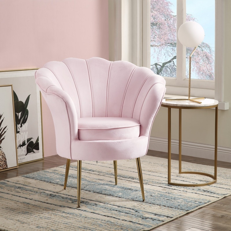Padded Fireside Chair for Bedroom Lounge Reception Cafe Velvet Armchair with Metal Legs Grey Accent Living Room Armchair Upholstered Occasional Chair Lotus Scalloped Tub Chair with Cushion 