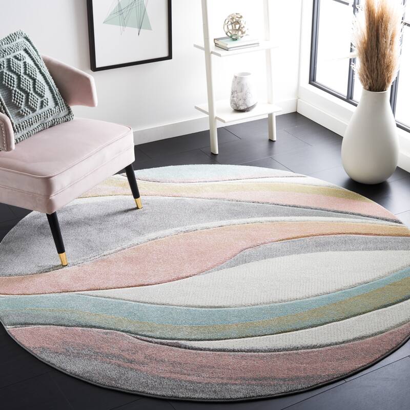 SAFAVIEH Hollywood Deep Mid-Century Modern Abstract Rug - 6'7" x 6'7" Round - Grey/Pink