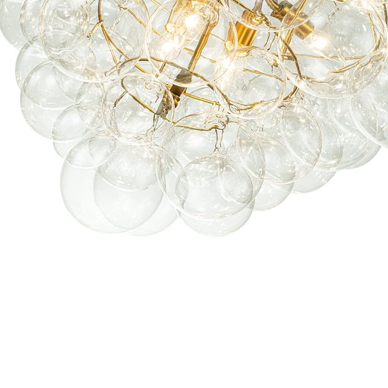 27in Brushed Brass Bubble Style Clear Glass Globe Chandelier