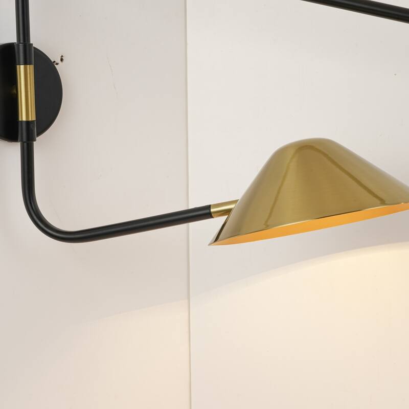 2-Light Mid-Century Modern Brass Sputnik Long Arm Double Wall Sconce for Hallways, Bedroom - 53.9 in. W x 13.8 in. H x 9.8 in. D