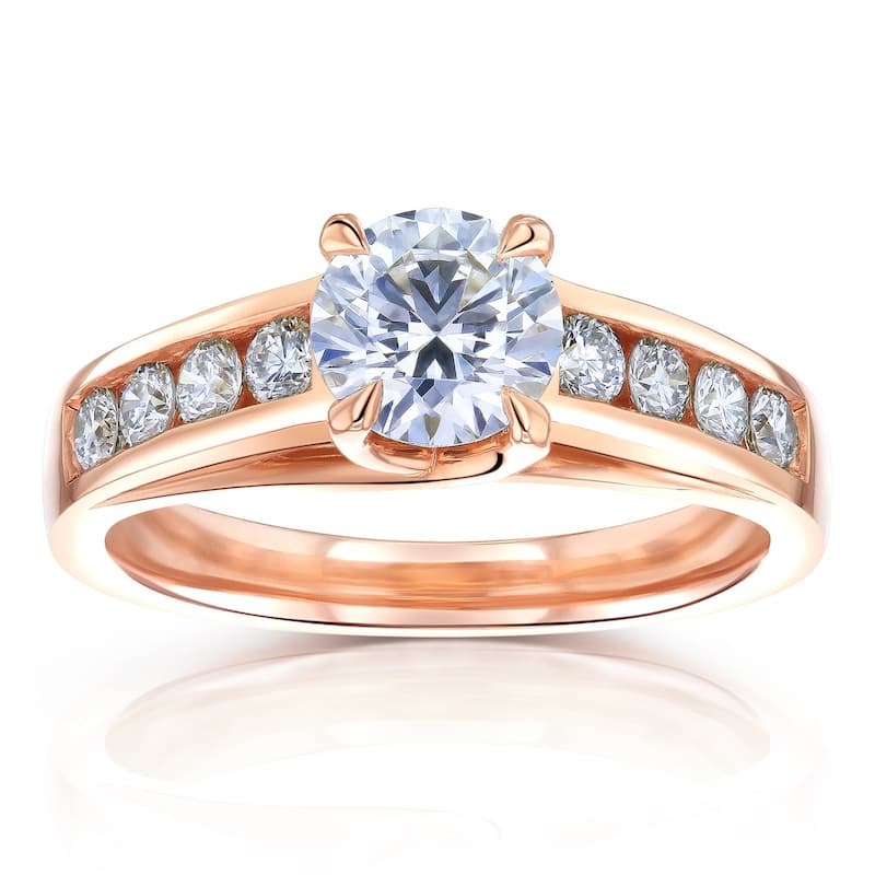 Kobelli 1.45 Carats Diamond 14k Solid Gold Round Lab Grown Channel Engagement Ring (Certified, EF/VS/EX) - 7 - Rose