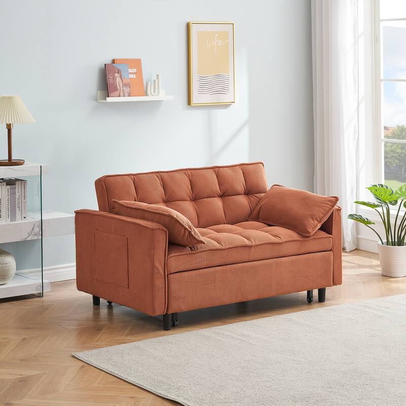 55" 3-in-1 Double Pull-Out Sofa Bed for Living Room