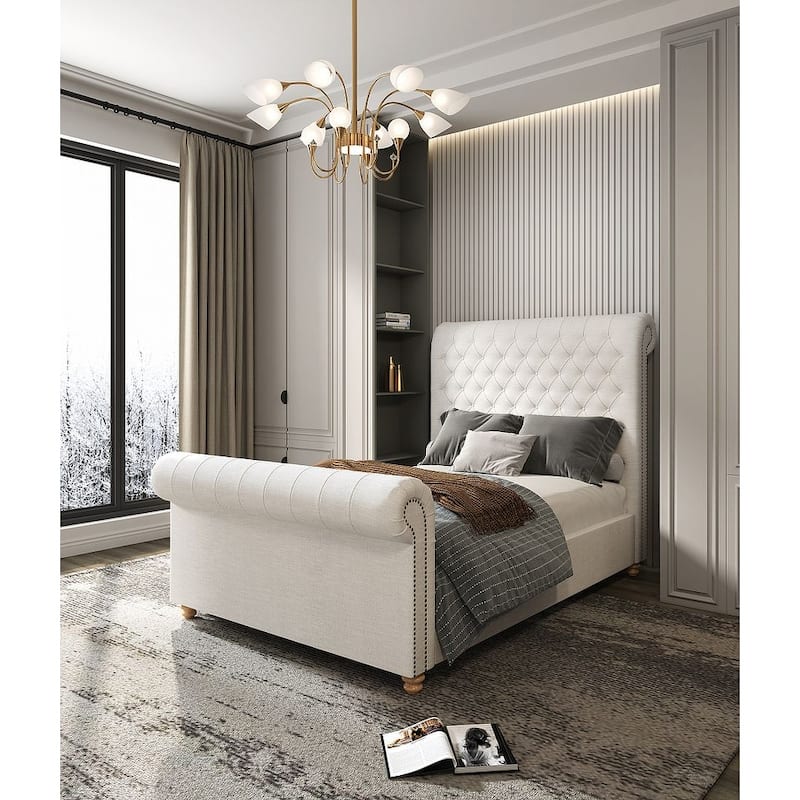 Manhattan Comfort Upholstered Mid Century Empire Bed