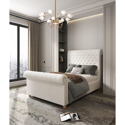 Manhattan Comfort Upholstered Mid Century Empire Bed
