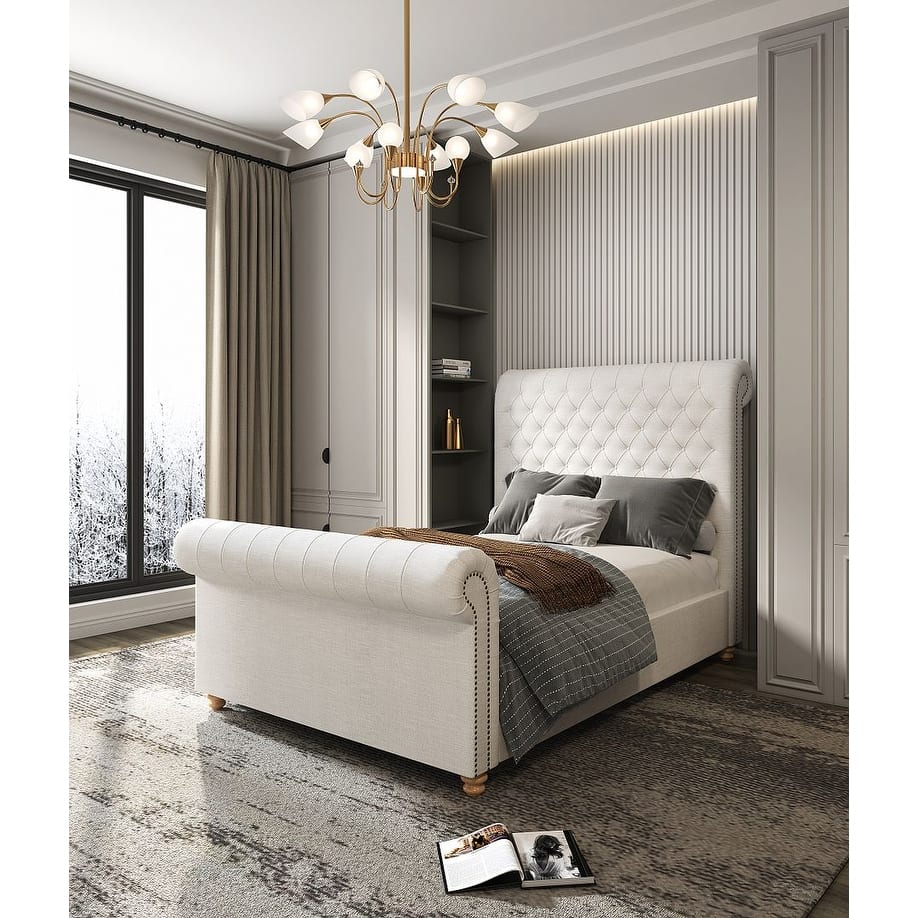 Manhattan Comfort Upholstered Mid Century Empire Bed