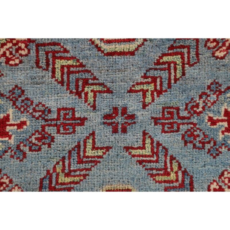 Light Blue Kazak Oriental Runner Rug Hallway Hand-Knotted Wool Carpet - 2'1" x 5'9"