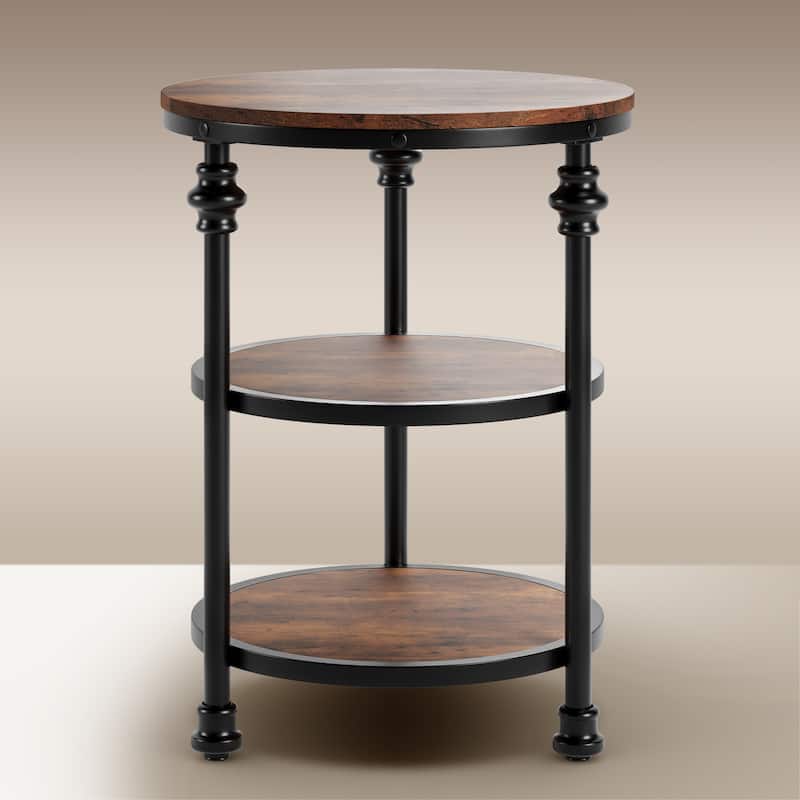 End Table 3-Tier Round Side Table with Storage Shelf