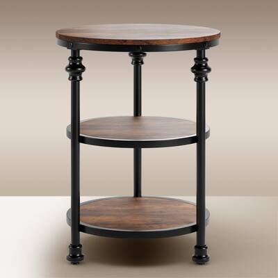 End Table 3-Tier Round Side Table with Storage Shelf