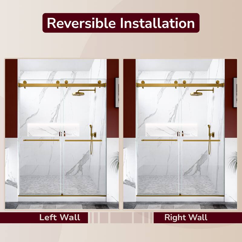 GDFStudio - Modern Minimalist Frameless Double Sliding Shower Door with 3/8" SGCC Tempered Glass & Stainless Steel Hardware
