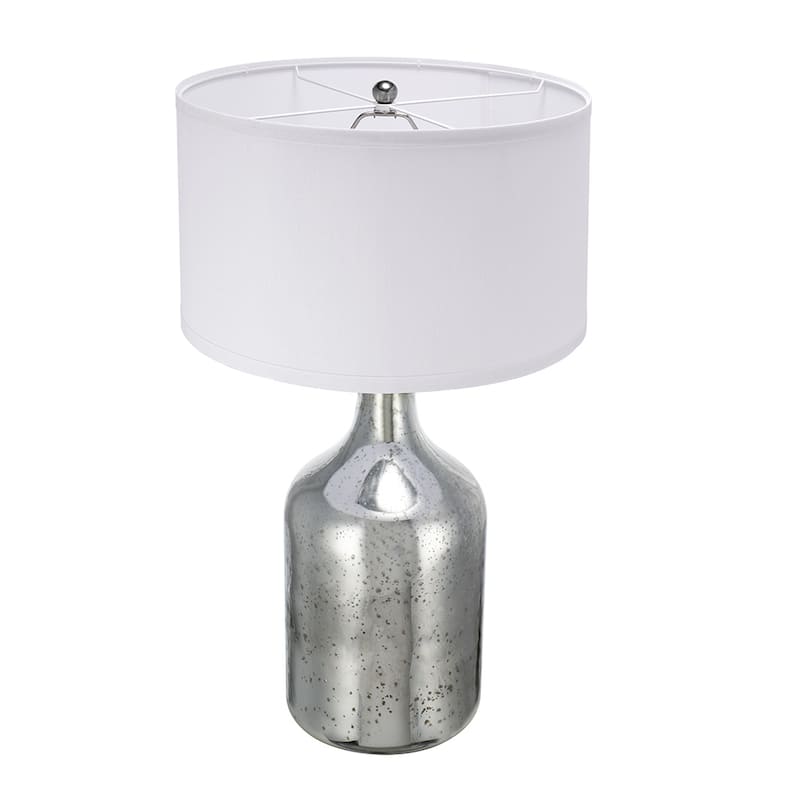 D18x32.2" Silver Round Table Lamp with White Fabric Shade