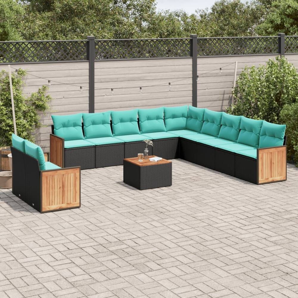 vidaXL 11/12 Piece Patio Sofa Set with Cushions Black/Gray Poly Rattan - 21.7 x 24.4 x 27.2