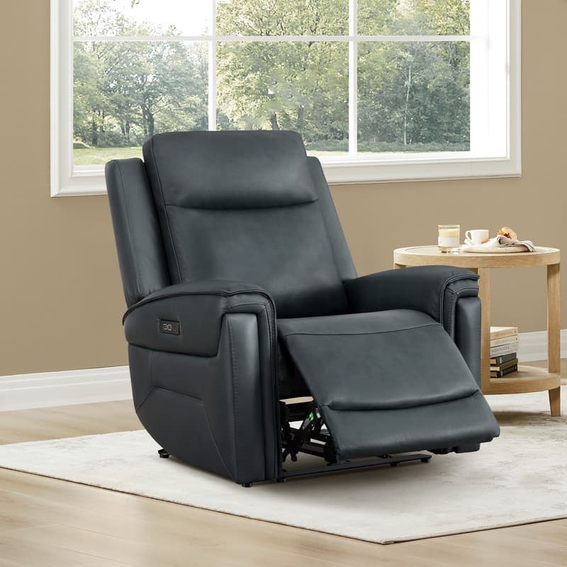 Spruce & Spring Dual Motors Genuine Leather Zero Gravity Recliner with Power Headrest - Navy