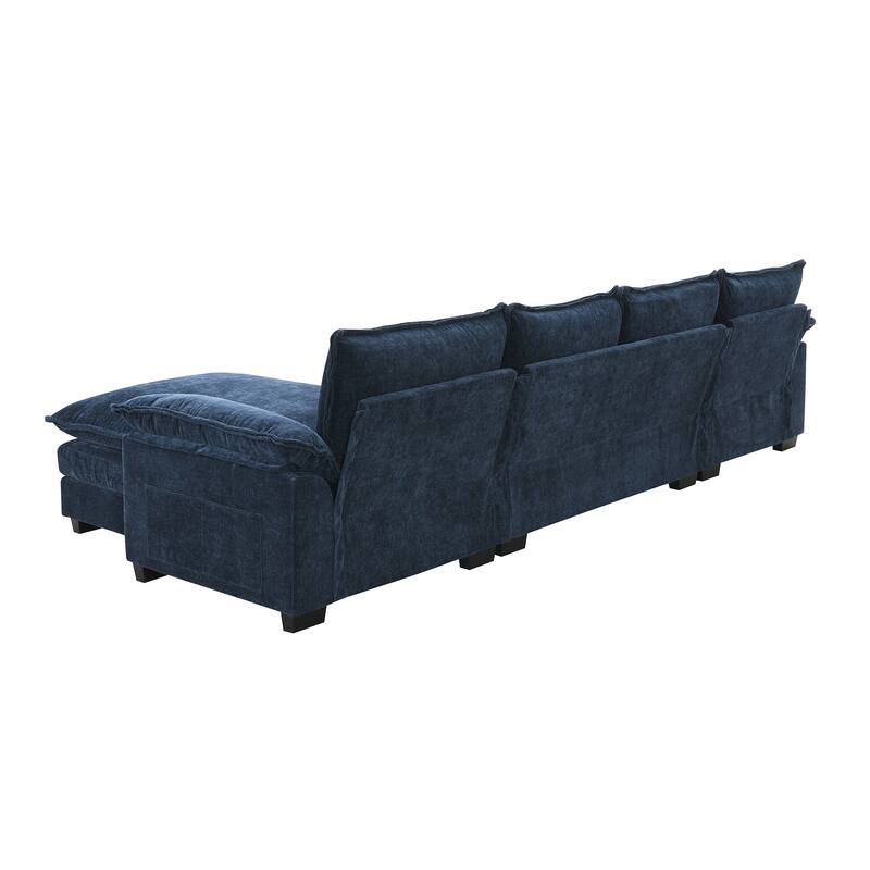 Chenille Upholstered Sectional Sofa with Chaise and Storage Pockets, 5 Seat Lounge Cloud Couch L-shaped Recliner Couches