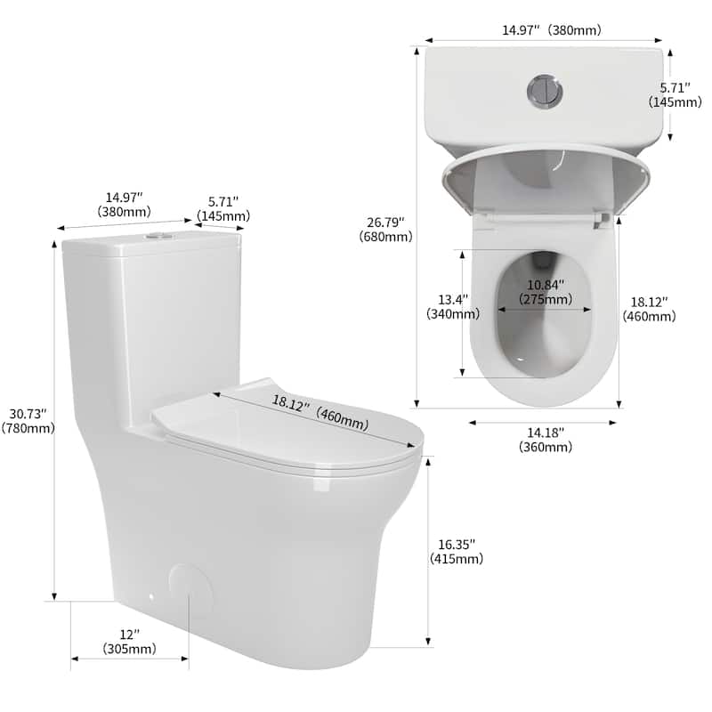 Dual Flush Elongated One-Piece Toilet