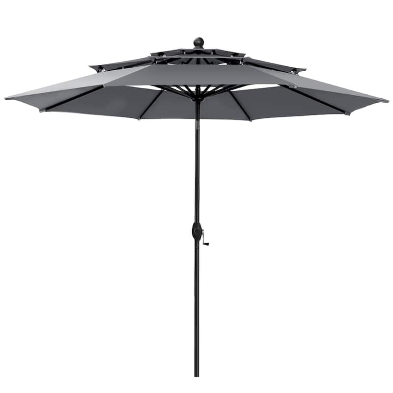 MAISON ARTS 10ft 3 Tiers Vented Patio Outdoor Umbrella with Auto-tilt and Crank Lift - Smoky Gray