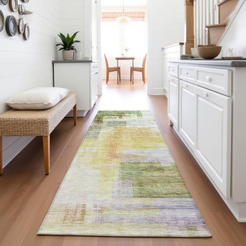 Premium Washable Super Soft Modern Abstract Mayfield Rug - Green - 2'3" x 7'6"