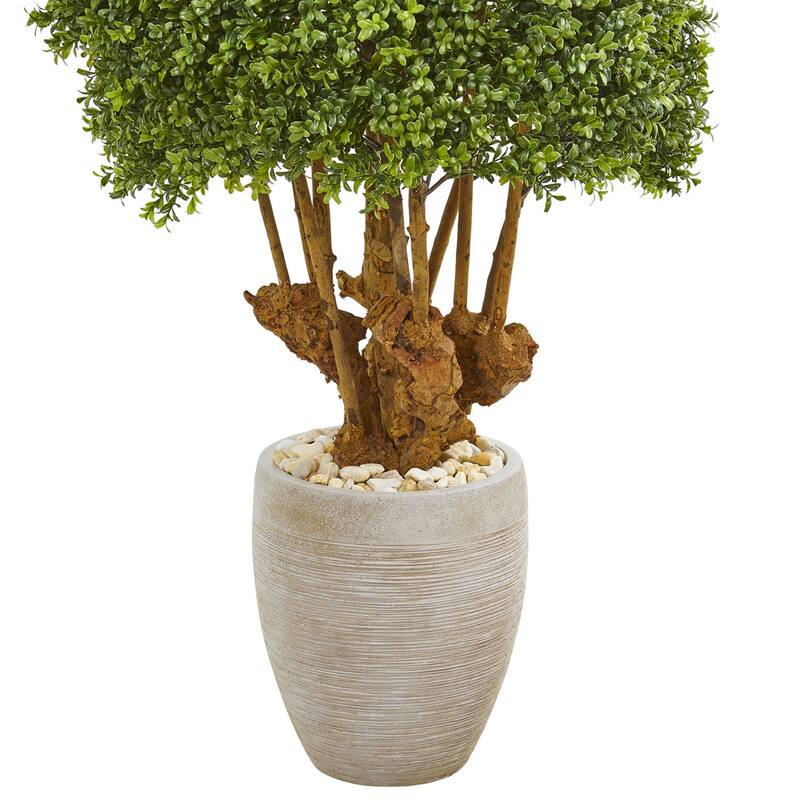 Artificial Topiary Tree with Planter - 41 Inch Indoor Outdoor Faux Boxwood Bush Decor - Green