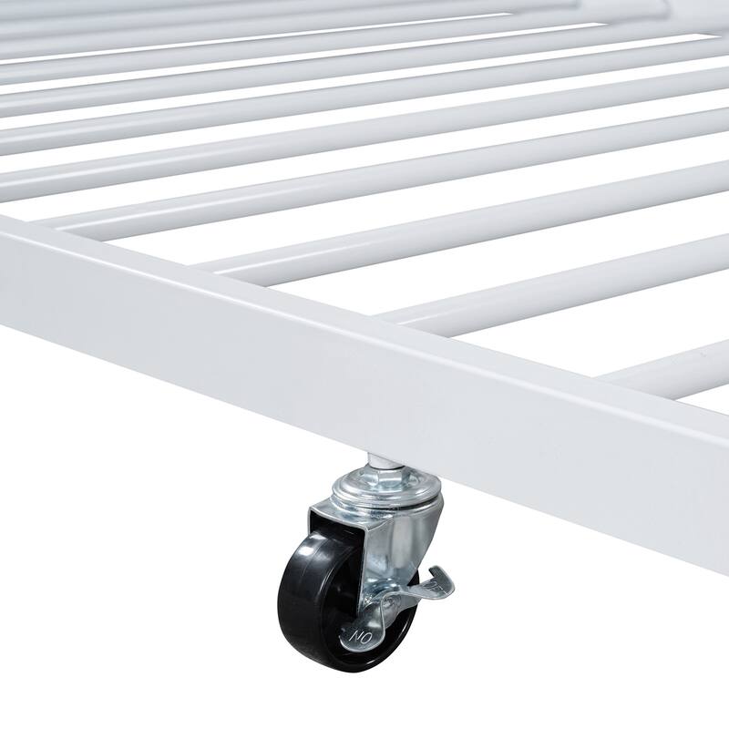 Metal Platform Bed with Twin Size Trundle,House-Shaped Headboard