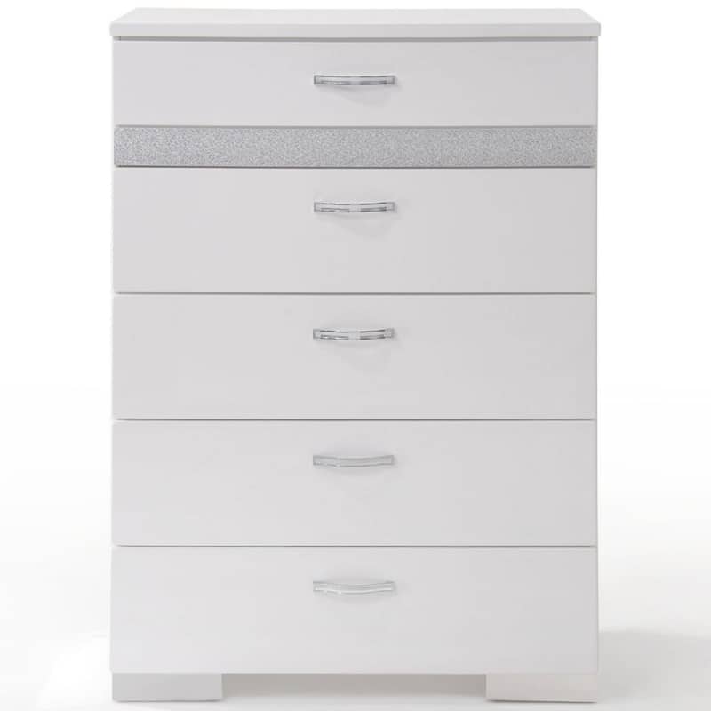 Chest With Six Center Metal Glide Drawers In White Gloss Finish