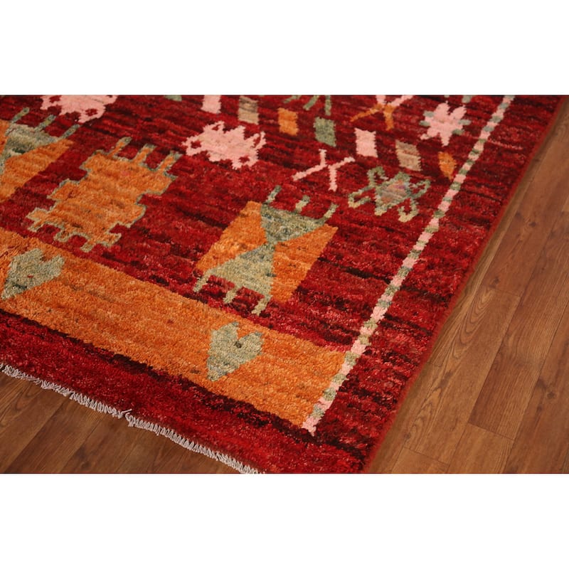Red Geometric Moroccan Oriental Area Rug Hand-Knotted Wool Carpet - 5'8" x 7'8"