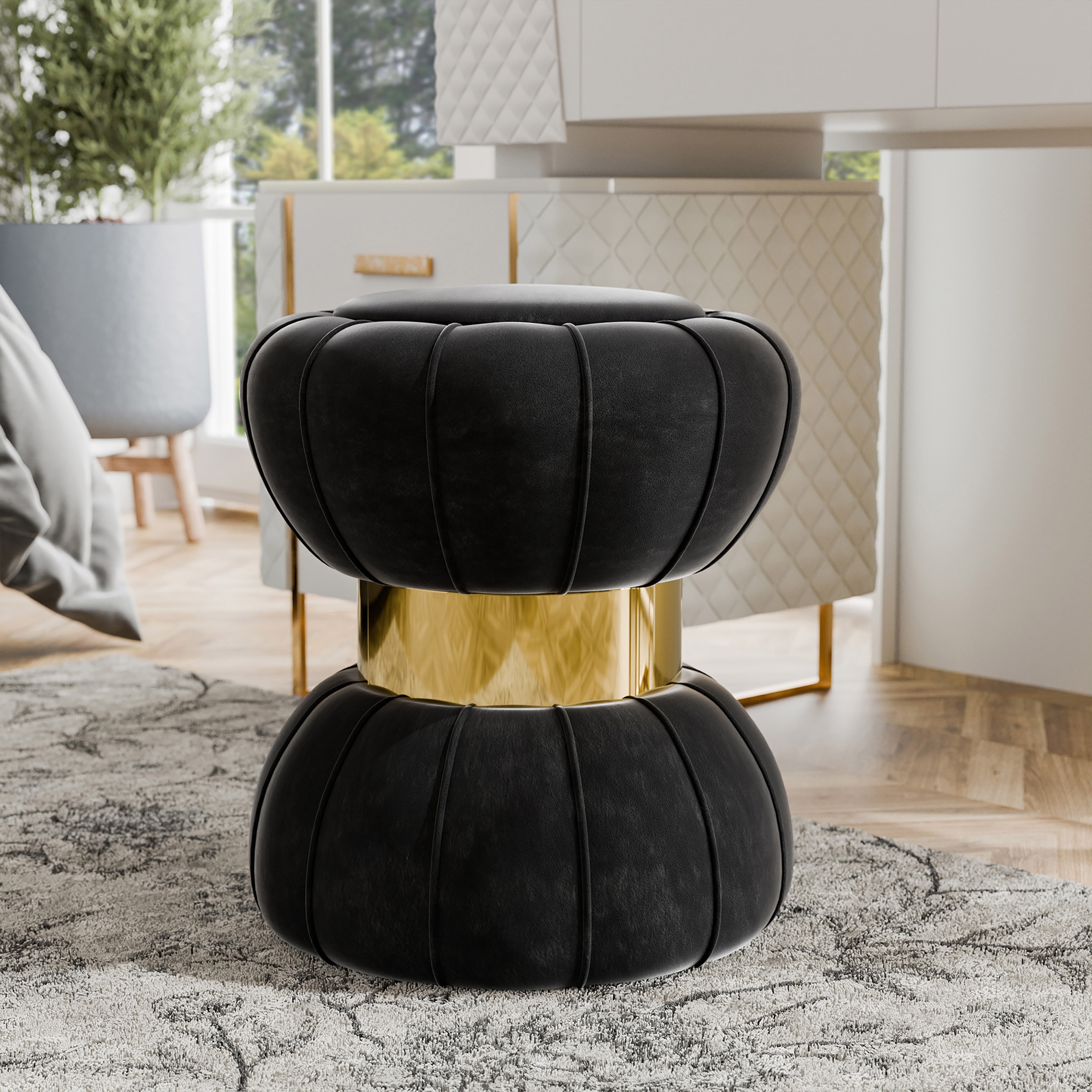Furniture of America Reginald Modern 17-inch Velvet Ottoman with Gold Trim