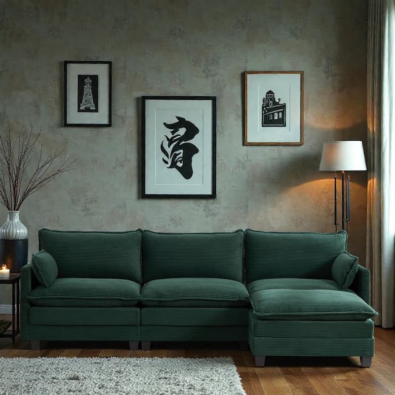 Oversized Modular Sectional Sofa with Ottoman, 102 Inch 4 Seat Corduroy L Shaped Couch for Living Room