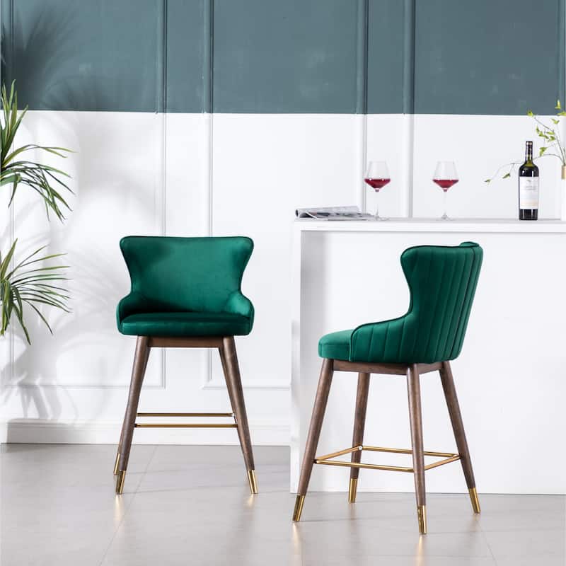 Roundhill Furniture Leland Velvet Upholstered Wingback Counter-height Stools (Set of 2)