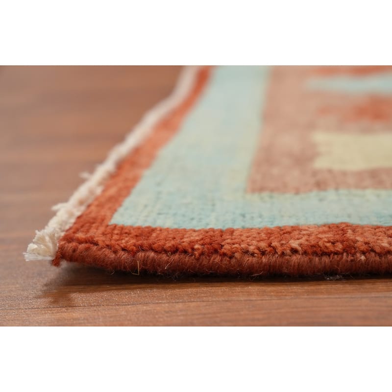 Hand Knotted Oriental 100% Wool Carpet Modern Geometric Oranges & Rust Gabbeh Area Rug - 14' 1'' X 9' 11''