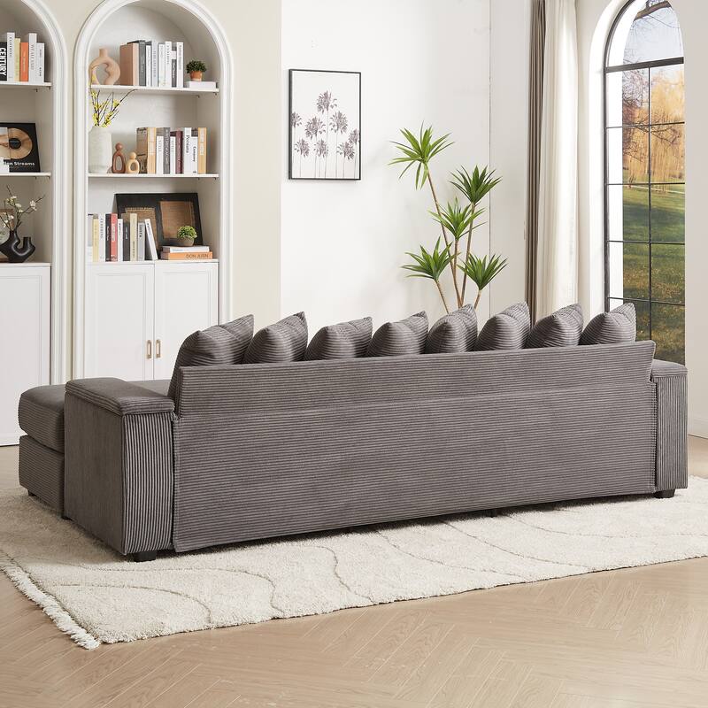 Modern L Shaped Sectional Sofa with Armrest Storage and Movable Ottoman for Living Room and Guest Room