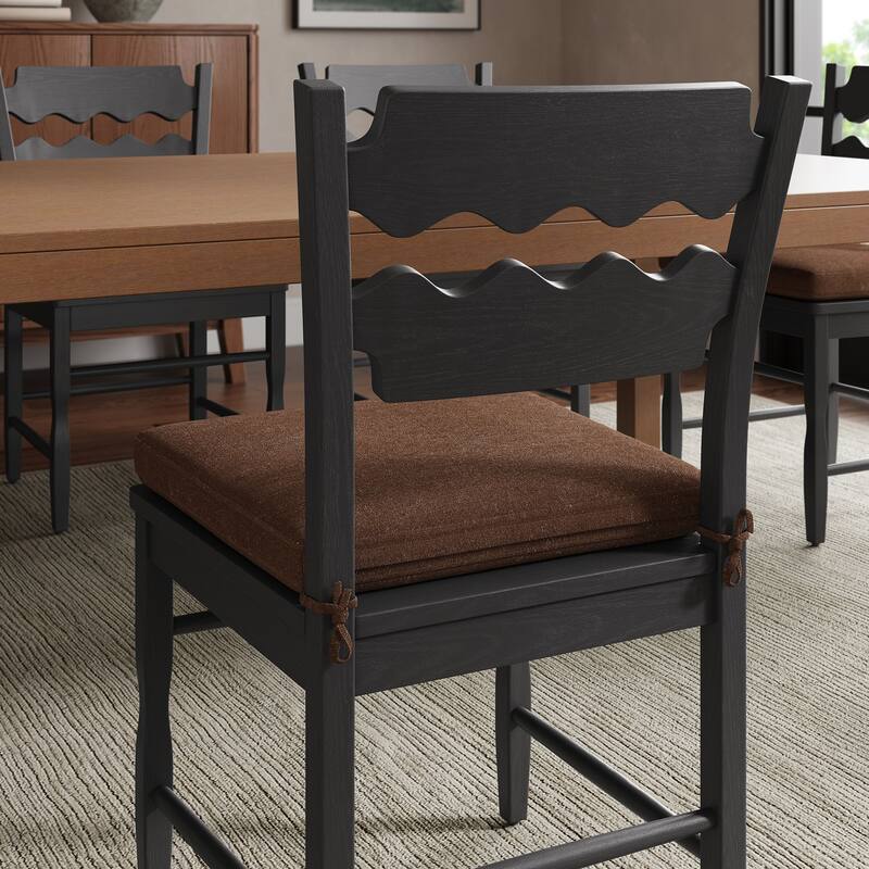 Jax Oak Wood Dining Chair With Wavy Razor Back and Cushion