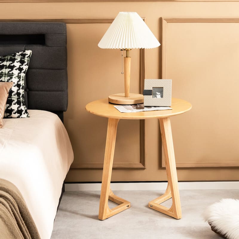 Rubber Wood Round Coffee End Table with V-Shaped Legs and 110 lbs Capacity - 24" x 24" x 24"(L x W x H)