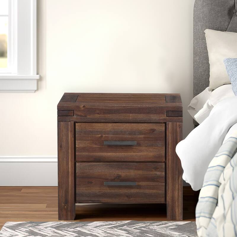 Wooden Nightstand with Exposed Mortise and Tenon Corner Joints, Brown