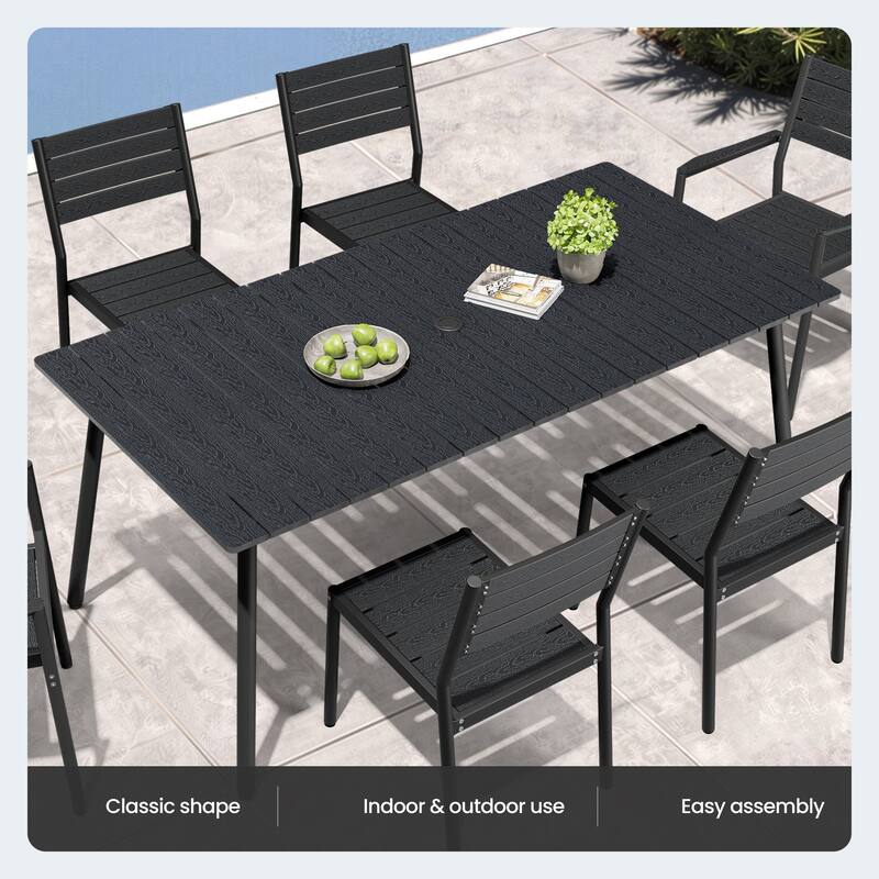 Outdoor Patio Dining Set 7/9 Piece Furniture Set Aluminum Dining Table with Umbrella and Stackable Chairs