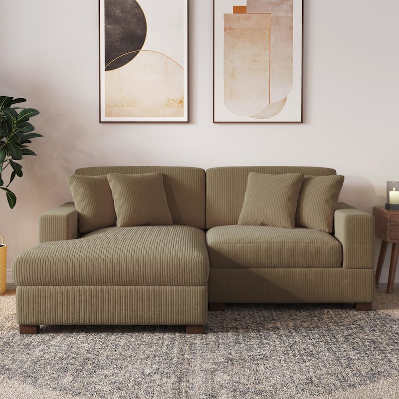 Modern L-Shaped Corduroy Modular Sectional Couch Sofa with Pillows - Camel/Light - Left Facing