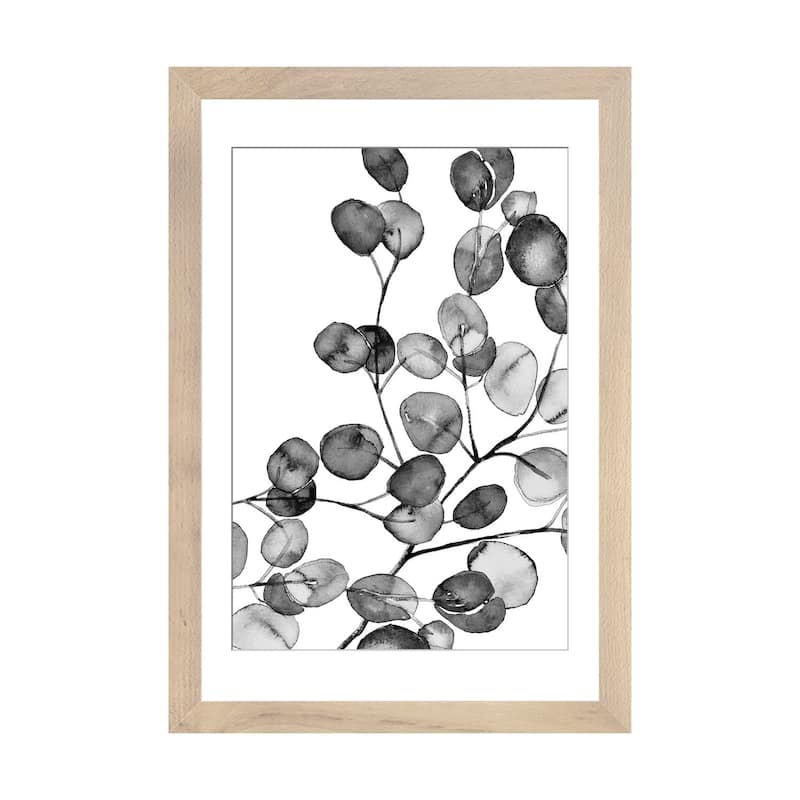 iCanvas "Eucalyptus Watercolor Black And White" by Monika Strigel PFA - Natural - 24x16x1