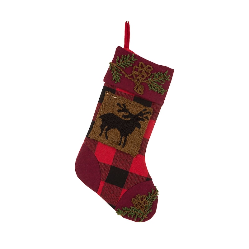 Glitzhome 19"L Plaid Hooked Stocking Reindeer Bear