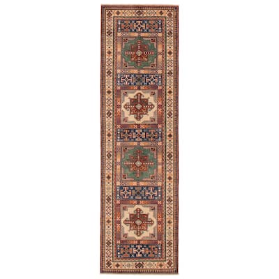ECARPETGALLERY Hand-knotted Uzbek Ghazni Navy, Red Wool Rug - 2'8 x 9'3