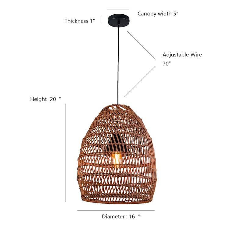 1-Light Outdoor Wicker Rattan Pendant Light