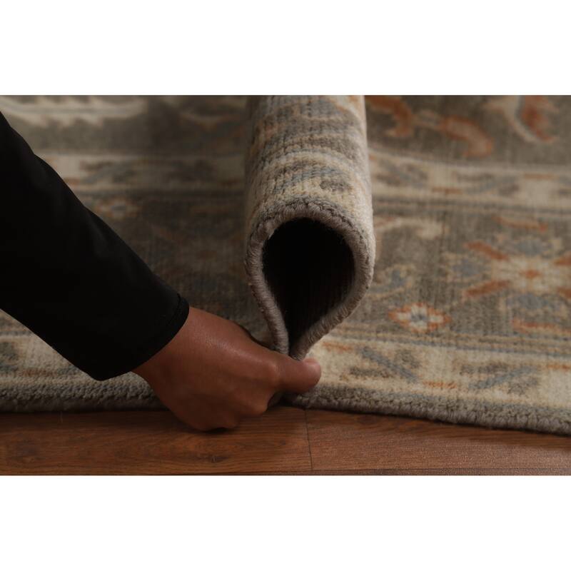 Transitional Floral Oushak Style Area Rug Handmade Wool Carpet - 7'11" x 10'1"