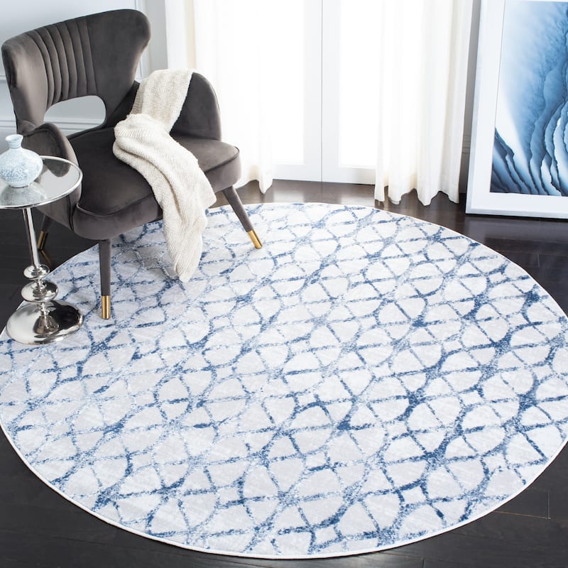 SAFAVIEH Amelia Tanasa Geometric Distressed Rug - 6'7" Round - Grey/Navy