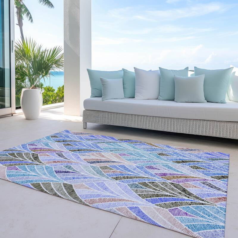 Machine Washable Indoor/ Outdoor Chantille Modern Mosaic Rug - Blue - 8' x 10'