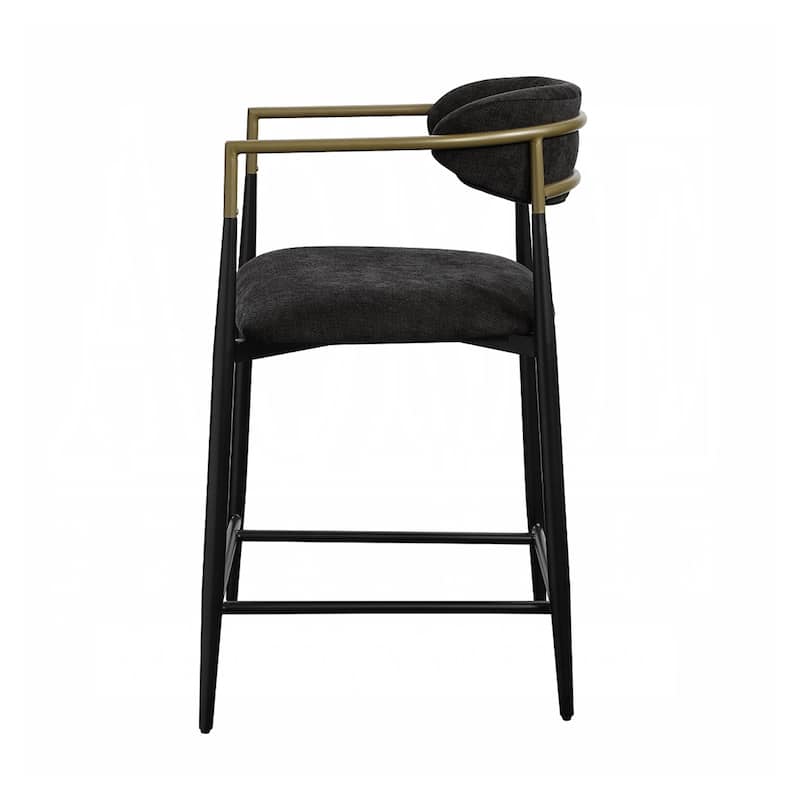 Set of 2 Chenille Upholstered Counter Height Chairs with Tapered Legs in Black